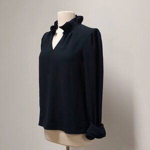 J. Crew, Black, Double-Ruffled Collar & Cuffs, L/S Top, Size: S